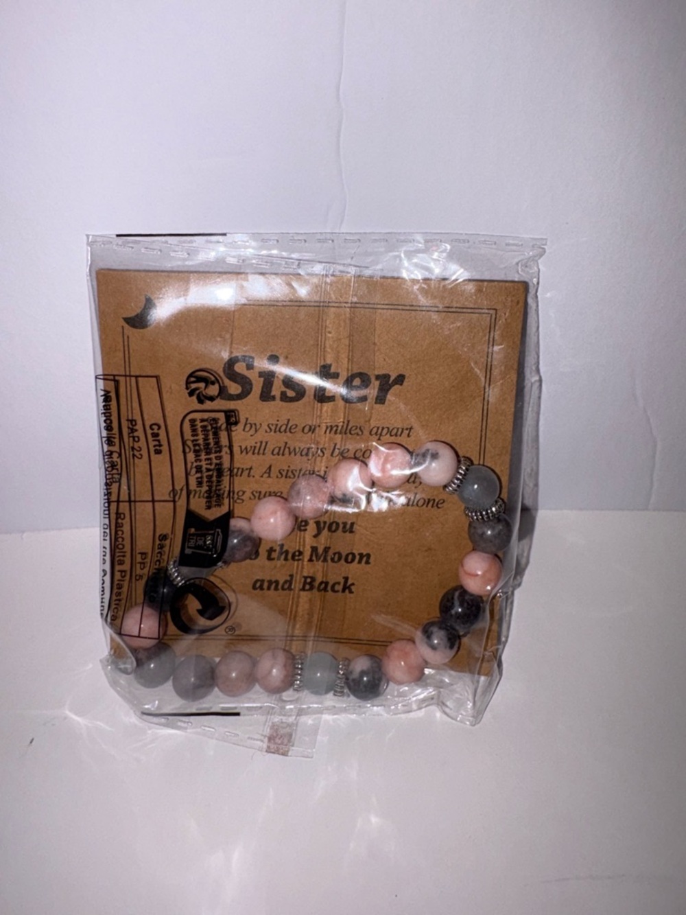 Beaded Stretch Bracelet - Pink and Gray